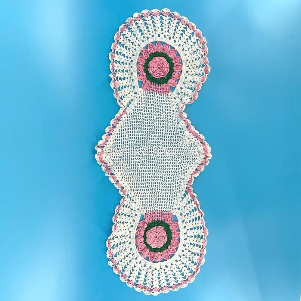 70s Crochet Doily Table Runner Cottage 1970s Vintage
